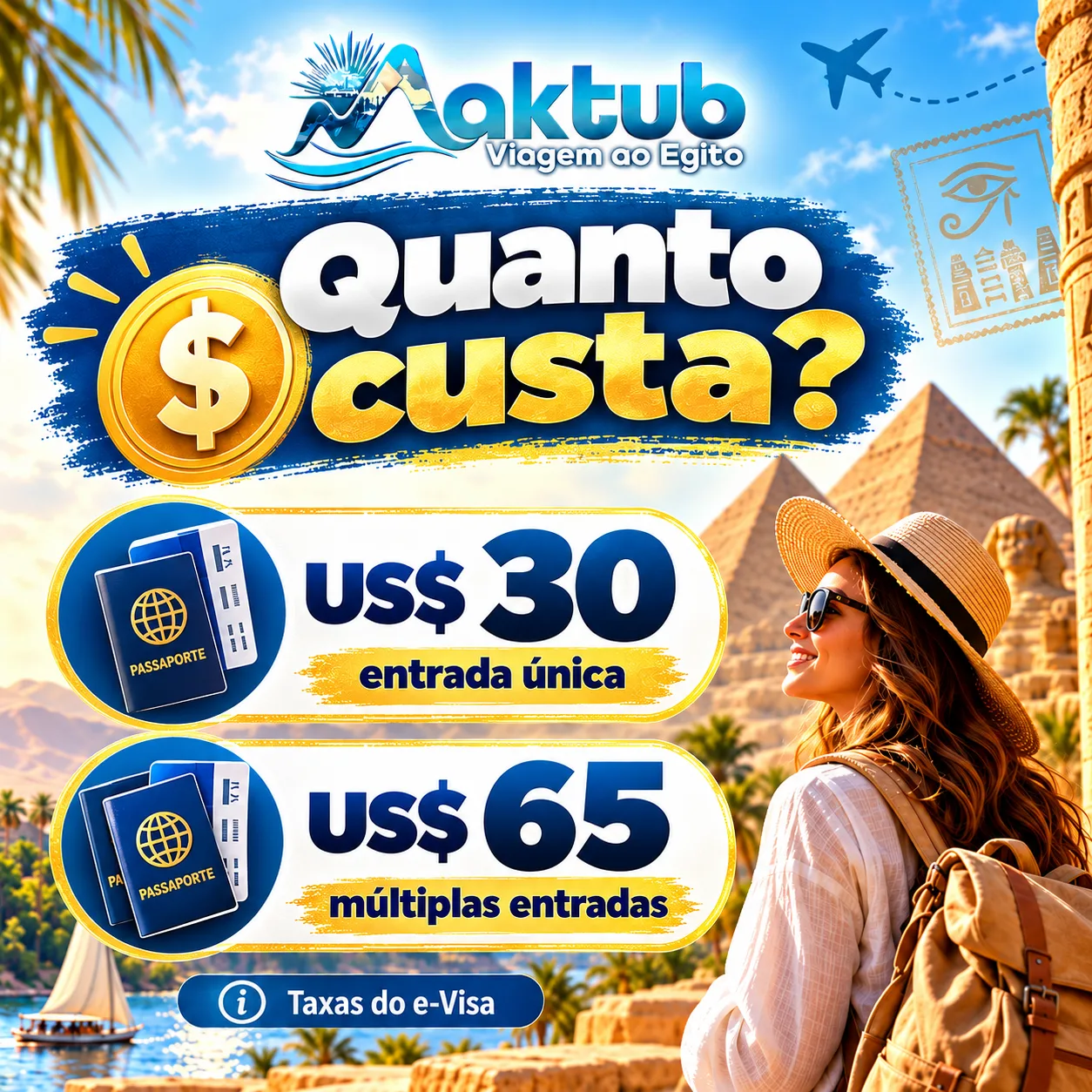 Quanto custa o visto para o Egito em 2026